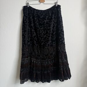 Bob Mackie Vintage XL Velvet Burnout Maxi Skirt Whimsigoth Forest Fairy Grunge